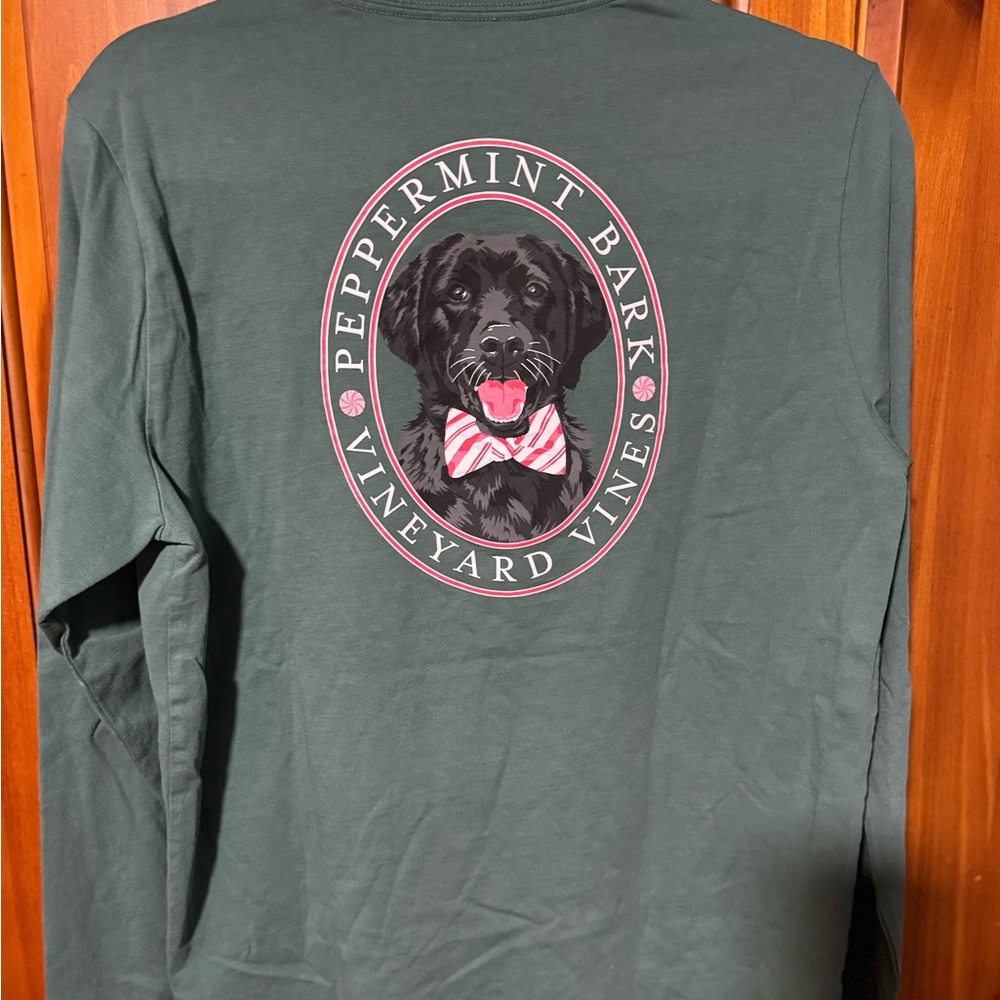 Vineyard Vines Green Long Sleeve Tee with Peppermint Bark Graphic